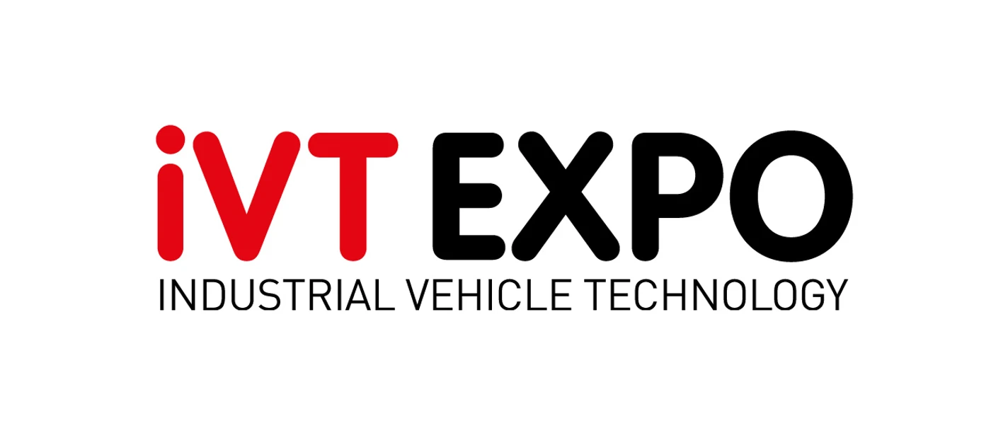 ivt-expo-logo Das Logo zeigt den Schriftzug "iVT EXPO" in Rot und Schwarz, darunter steht "INDUSTRIAL VEHICLE TECHNOLOGY".