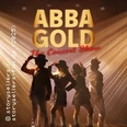 Vier silhouettierte Performer vor strahlenden Lichtern auf der Bühne, überschrieben mit "ABBA Gold".