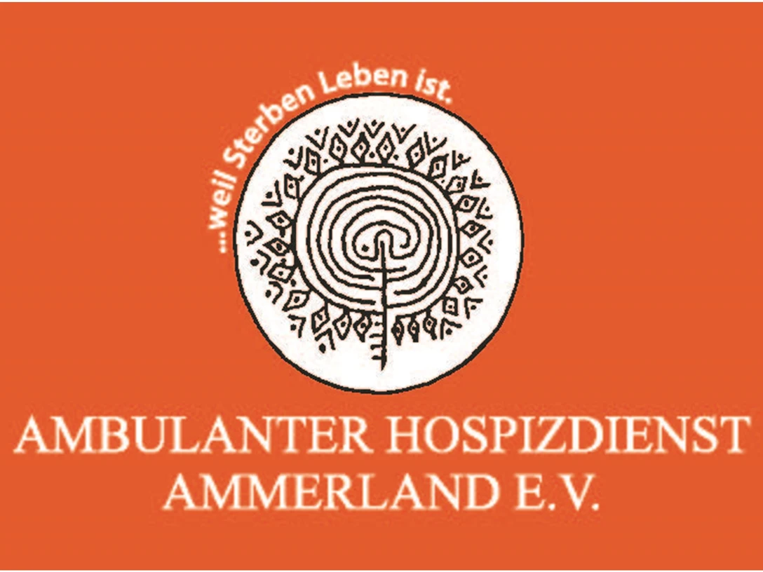 ahd-logo Logo des Ambulanten Hospizdienst Ammerland e.V. mit kunstvollem Symbol auf orangenem Grund.