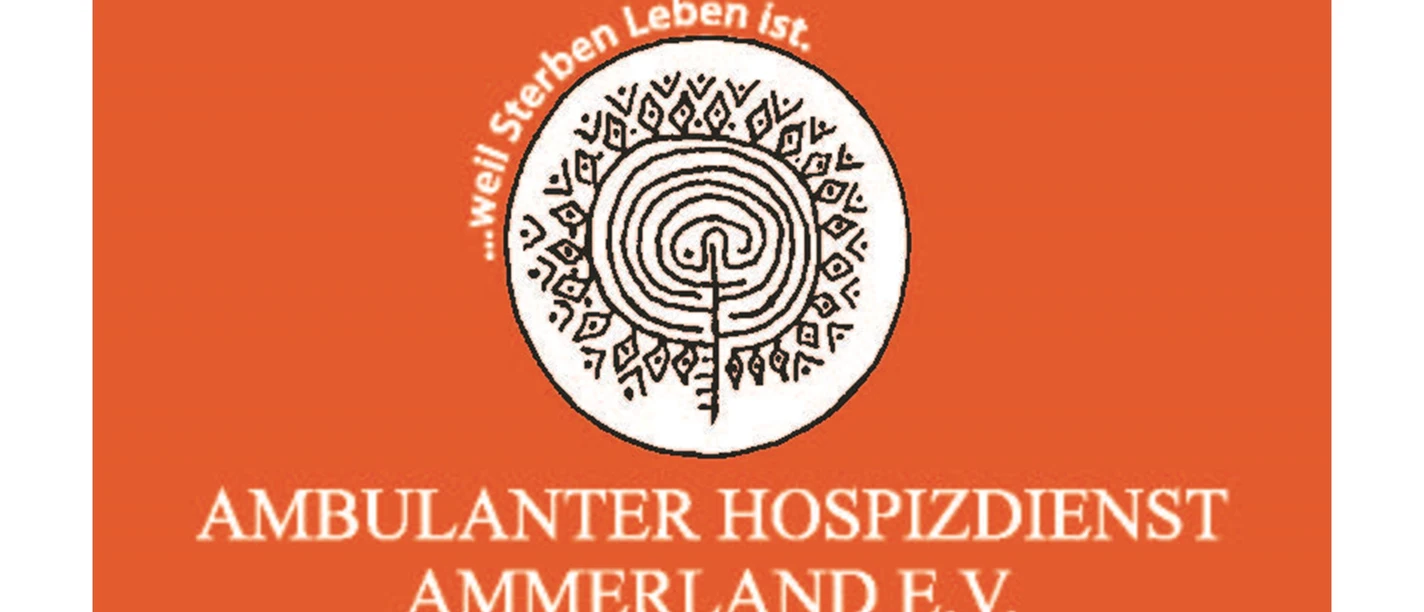 ahd-logo Logo des Ambulanten Hospizdienst Ammerland e.V. mit kunstvollem Symbol auf orangenem Grund.