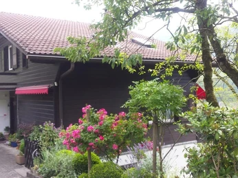 Auf der Garage unseres Hauses befindet sich der Parkplatz für die Gäste.