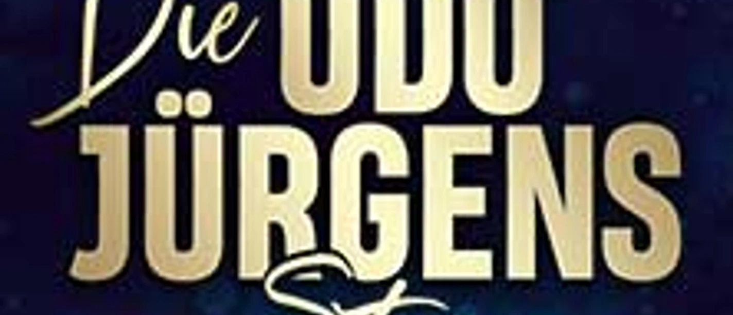 Goldene Schrift auf dunklem Hintergrund beschreibt die "Udo Jürgens Story" dynamisch und prägnant.