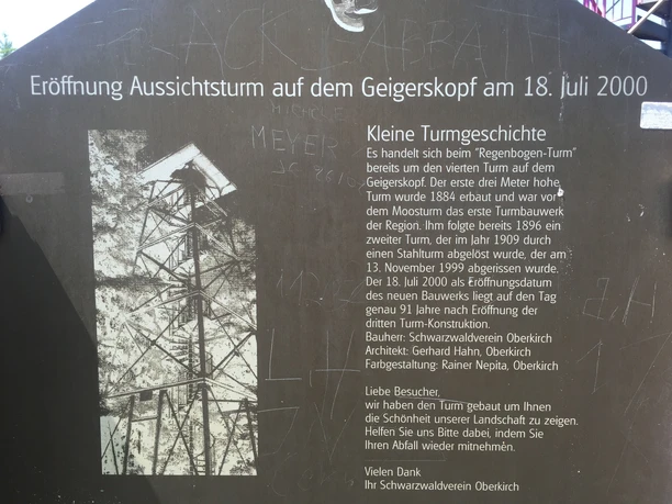 Schild zum Geigerskopf Turm