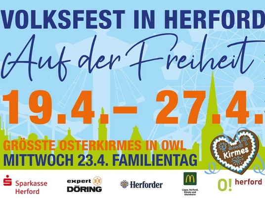 Osterkirmes in Herford 2025.jpg Volksfest in Herford "Auf der Freiheit" vom 19. bis 27. April mit Familientag am 23. April.