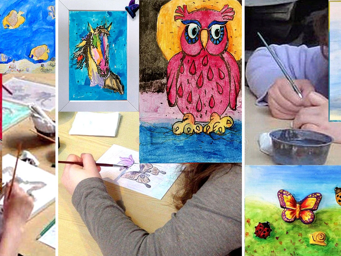 Malkurse-PROART.jpg Collage auf der malende Kinderhände zusehen sind