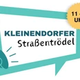Kleinendorfer Straßentrödel Grafik mit Text "Kleinendorfer Straßentrödel" im Sprechblasen-Design, Uhrzeit 11-18 Uhr.