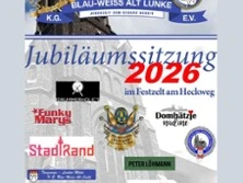 Veranstaltungsplakat zur Jubiläumssitzung 2026 im Festzelt, präsentiert von Blau-Weiß Alt Lunke.