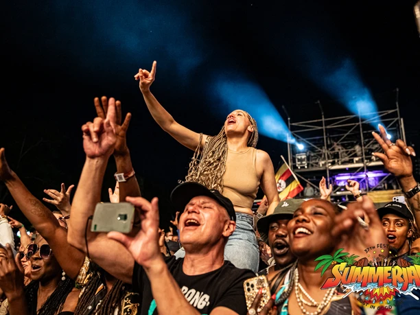 Summerjam Festival Cheerful festive crowd at the Summerjam festival.