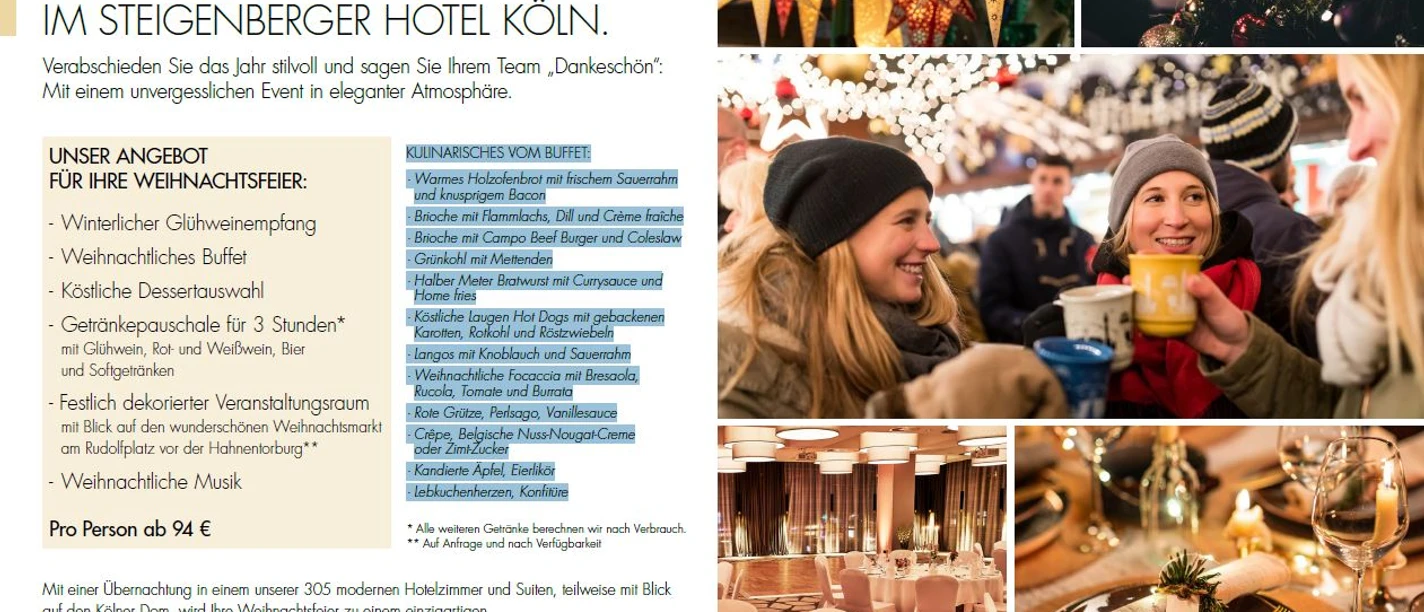 Weihnachten.JPG Weihnachtsfeier im Steigenberger Hotel Köln: Elegante Deko, festliches Menü, fröhliche Atmosphäre.