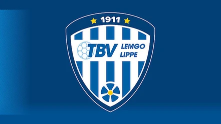 Wappen des TBV Lemgo Lippe mit blauen und weißen Streifen, einem Ball und dem Schriftzug "1911".