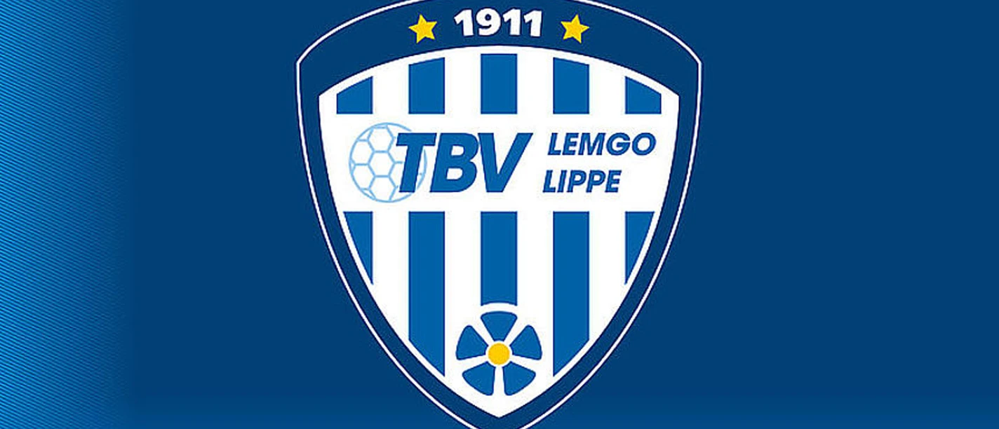 Wappen des TBV Lemgo Lippe mit blauen und weißen Streifen, einem Ball und dem Schriftzug "1911".
