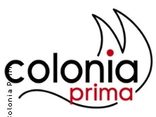 Logo von Colonia Prima mit stilisiertem Kölner Dom. Schwarze Schrift mit einem roten Punkt.