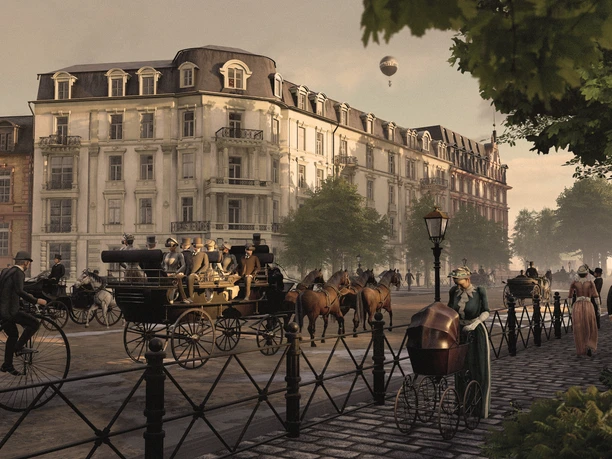 TimeRide VR Experience – Carriages and People in Frankfurt in the 19th Century Kutschen und Menschen auf den Straßen der Altstadt Frankfurt im 19. Jahrhundert.