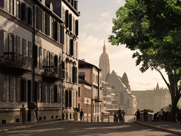 TimeRide VR-Experience - Altstadtansicht 19. Jahrhundert Blick auf die Frankfurter Altstadt im 19. Jahrhundert.