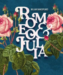 Ein Poster von "Romeo und Julia" mit Rosen und großen, weißen Buchstaben auf blauem Grund.