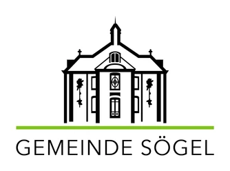 Logo Gemeinde Sögel.jpg Schwarzes Logo der Gemeinde Sögel mit stilisierter Gebäudezeichnung und grünem Querstrich darunter