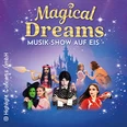 Szenen populärer Figuren aus Filmen und Märchen vor einer glitzernden Kulisse auf einer Eisshow.