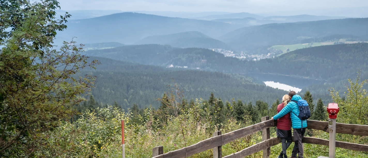 Blick vom Auersberg auf die Talsperre Sosa