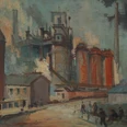 Walter Bernstein, Ansicht des Neunkirchener Eisenwerkes, 1979, Öl auf Karton, 70 x 87 cm