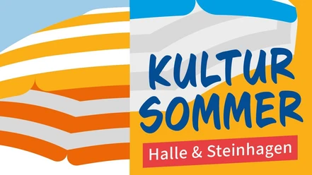 Kultursommer 2025.JPG Buntes Plakat für den Kultursommer Halle & Steinhagen mit gestreiftem Sonnenschirmmotiv.