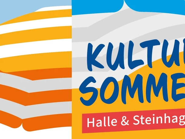 Kultursommer 2025.JPG Buntes Plakat für den Kultursommer Halle & Steinhagen mit gestreiftem Sonnenschirmmotiv.