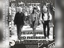 Musikveranstaltungsplakat mit drei Personen bei einem Spaziergang und Tourdaten zur Feier von 75 Jahren Rio Reiser.