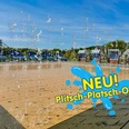 Plitsch-Platsch-Oase im Sonnenlandpark - der neue Wasserspaßparcour mit Wasserfontainen, Strandkörben und Sonnenliegen