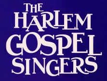 Das Bild zeigt den Schriftzug "The Harlem Gospel Singers" in weißer Schrift auf blauem Hintergrund.