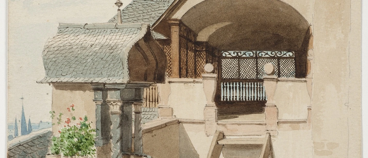 Aquarell Belvederchen des Hauses zur Goldenen Waage Aquarell des Belvederchens an der Goldenen Waage, 1862 von C. T. Reiffenstein