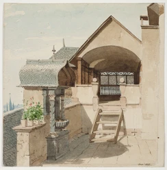 Watercolor Belvederchen of the House Goldene Waage Watercolor of the Belvederchen at Goldene Waage, 1862 by C. T. Reiffenstein