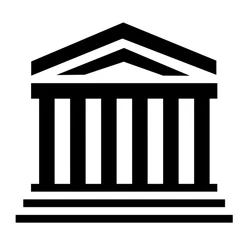 Stockfoto Kulturzentrum Schwarzes Symbol eines klassischen Gebäudes mit Säulen und Dreiecksgiebel auf weißem Hintergrund