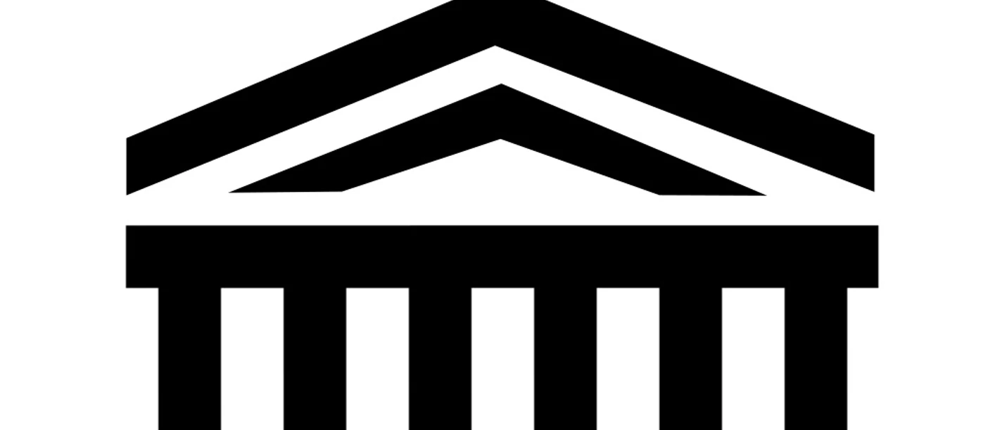 Stockfoto Kulturzentrum Schwarzes Symbol eines klassischen Gebäudes mit Säulen und Dreiecksgiebel auf weißem Hintergrund