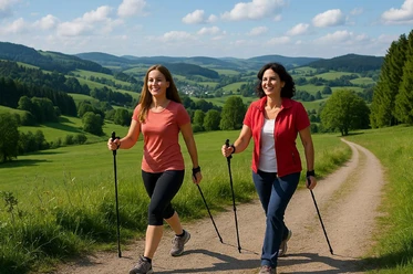 2 Frauen beim Nordic Walking 2 Frauen beim Nordic Walking