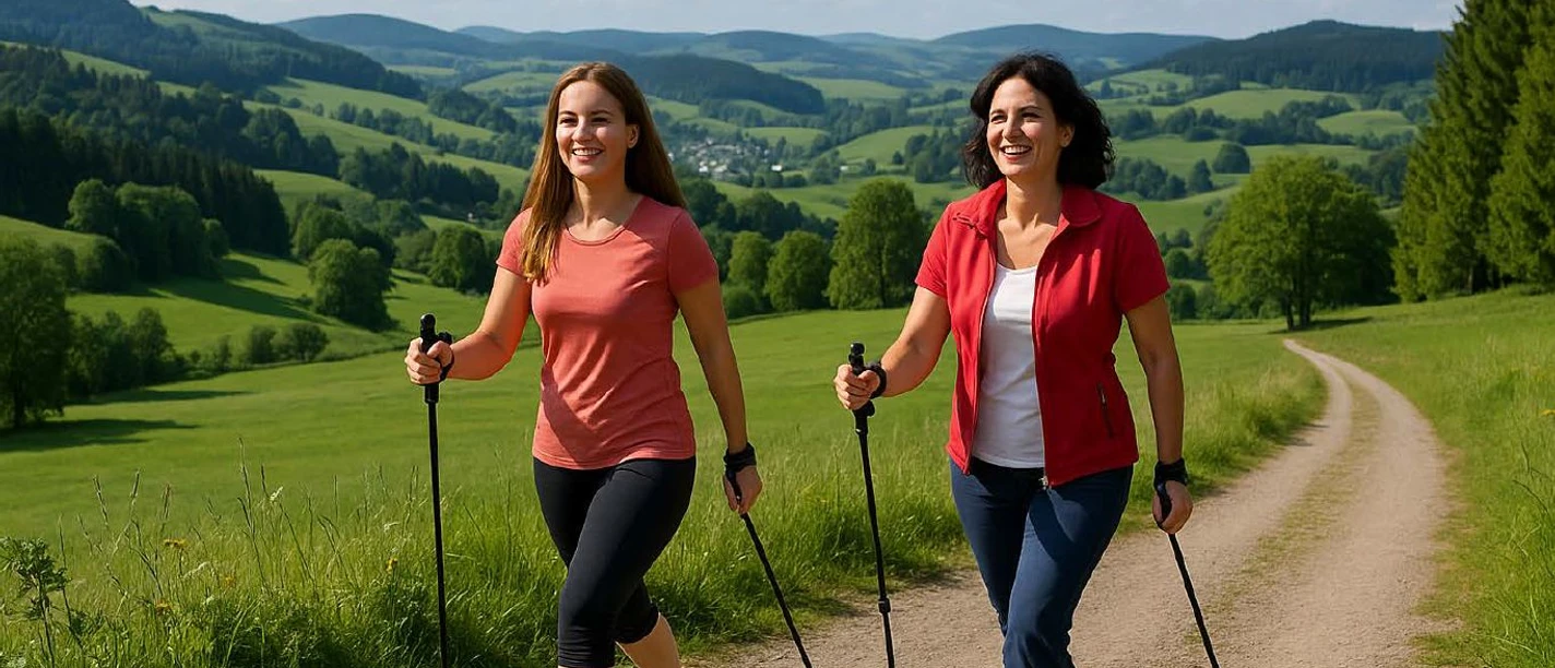 2 Frauen beim Nordic Walking 2 Frauen beim Nordic Walking