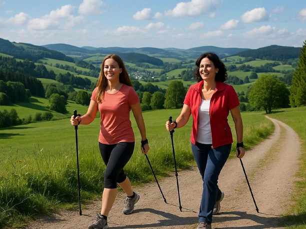 2 Frauen beim Nordic Walking 2 Frauen beim Nordic Walking