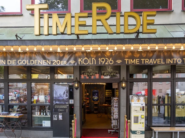 TimeRide Entrance to TimeRide Cologne, decorated with nostalgic elements and retro design.