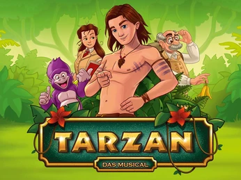 Tarzan Musical Theater Liberi 2026 Tarzan das Musical: Lebendige Darstellung des Dschungels mit Tarzan, Gorilla und weiteren Charakteren.
