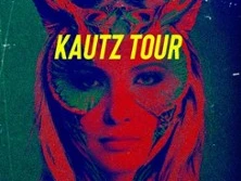 Ein farbenfrohes Cover der "Kautz Tour" von Julia Kautz im künstlichen, maskenhaften Stil.