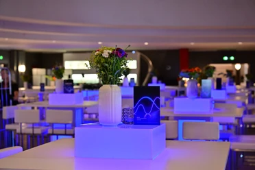 BALZER & Co. GmbH Stylishly laid table with modern details and fresh flowers.