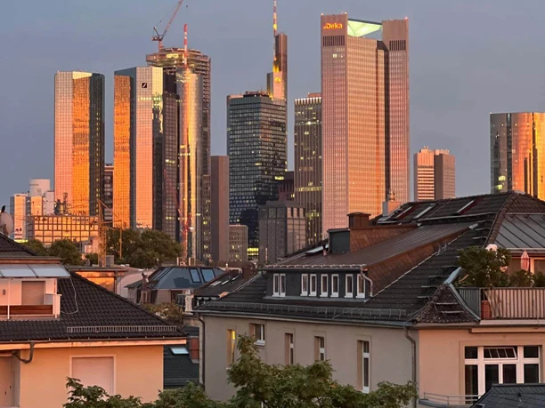 pme Familienservice GmbH - View Frankfurt skyline at sunset