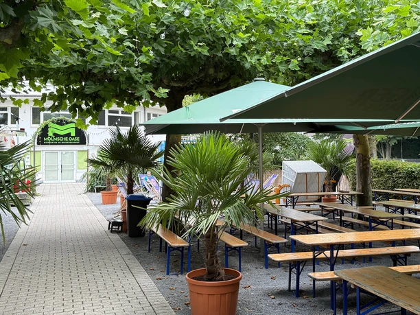 bierzeltgarnitur-sonnenschirm-sommer-moelmsche-oase-schleuseninsel.jpg Bierzeltgarnituren unter Sonnenschirmen im Sommer an der Mölmschen Oase auf der Schleuseninsel