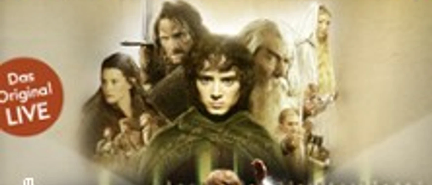 Filmplakat "Der Herr der Ringe: Die Gefährten" mit dem Ensemble vor Mittelerde-Hintergrund.