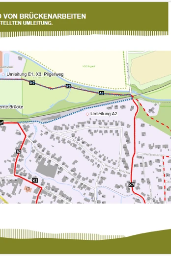 Umleitung_X3.png Umleitungsplan für Fußgänger und Radfahrer wegen Brückenarbeiten im Naturpark Teutoburger Wald.