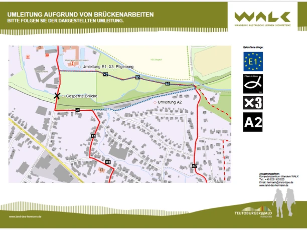 Umleitung_X3.png Umleitungsplan für Fußgänger und Radfahrer wegen Brückenarbeiten im Naturpark Teutoburger Wald.