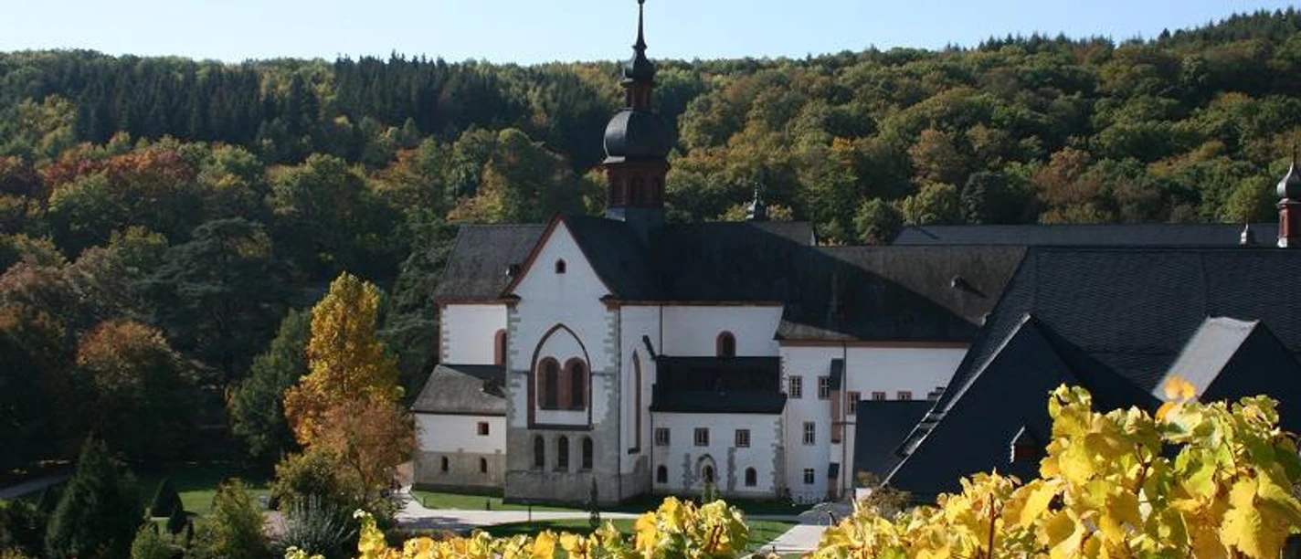 Kloster Eberbach Kloster Eberbach: Historische Klosteranlage umgeben von Weinbergen und Wald.