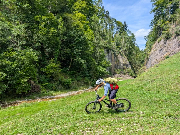 Der Weg schlängelt sich durch eindrucksvolle, von der Nagelfluh geformte Schlucht.