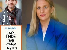 Zwei Personen posieren professionell. Links davon ist ein Buchcover mit dem Titel "Das Ende der Wahrheit?".