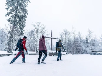 Wanderer im Schnee an der großen Grube Wanderer im Schnee an der großen Grube