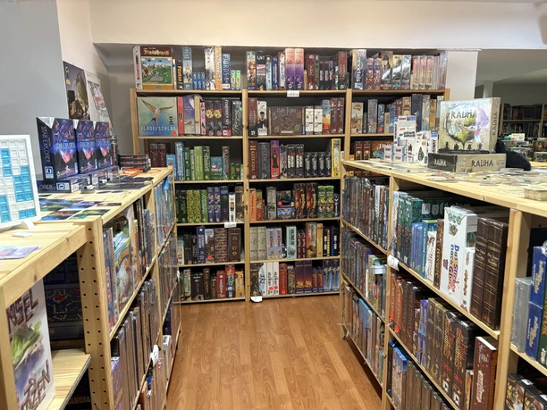 Wall and high shelves full of board games at Brave New World Wall and high shelves full of board games at Brave New World