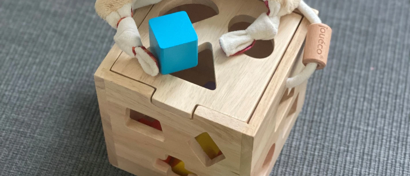 Schnuffi beim spielen mit Bauklötzen